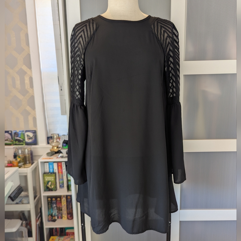 Black Long Sleeve Dress with Lace Detail